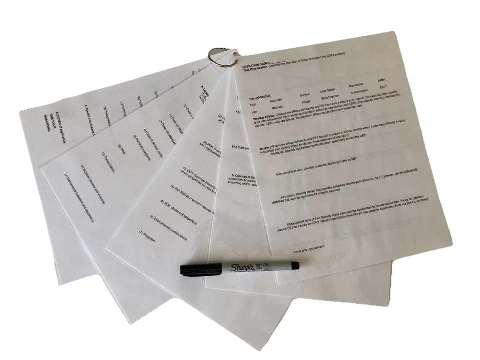 Army Laminated Operations Order (OPORD) Template | Weatherproof OPORD Shell