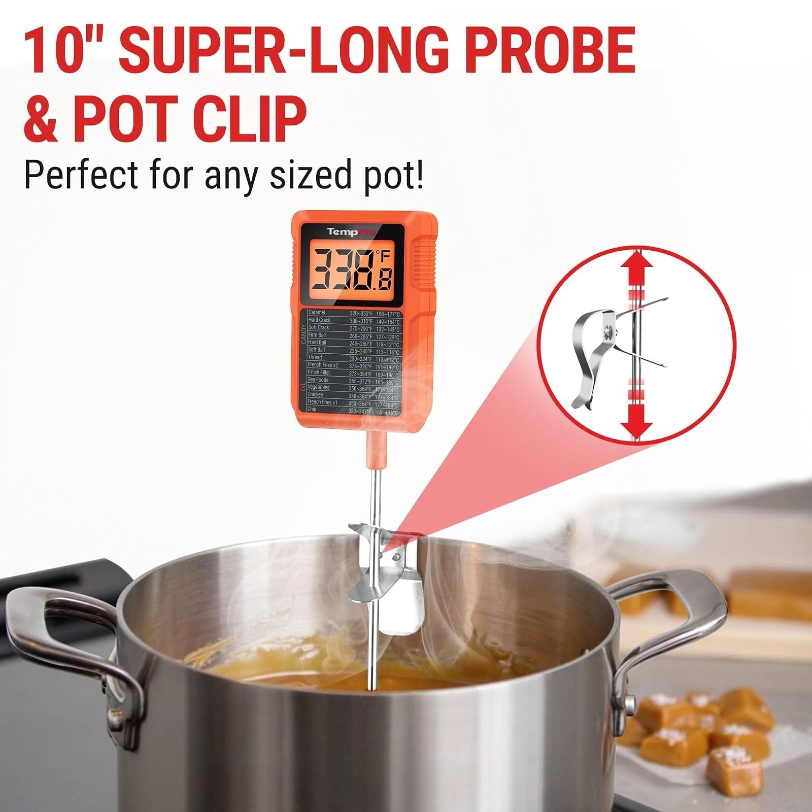 TempPro Digital Candy Thermometer with Pot Clip - Waterproof Instant Read