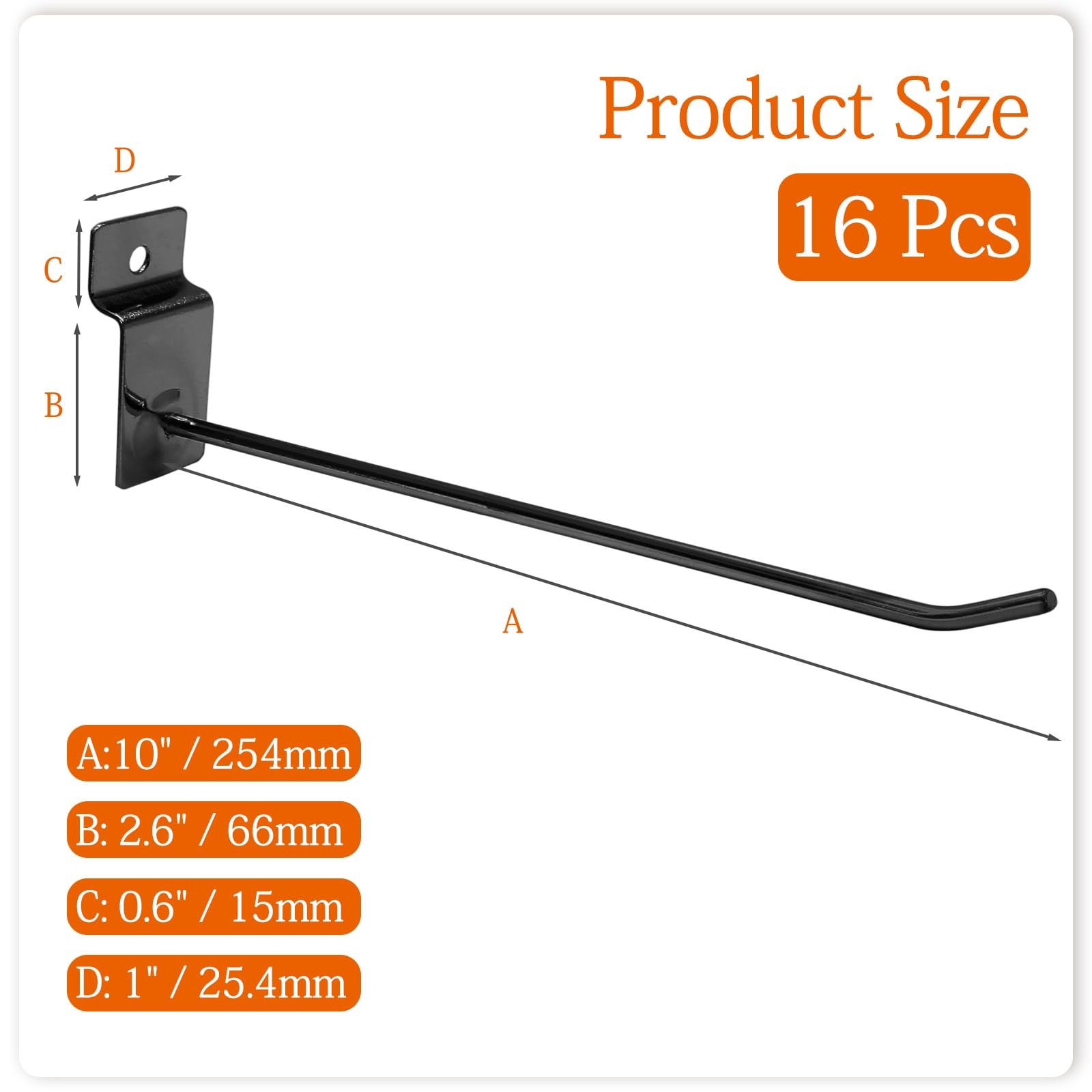 30Pcs 10 Inch Slatwall Hooks, Black