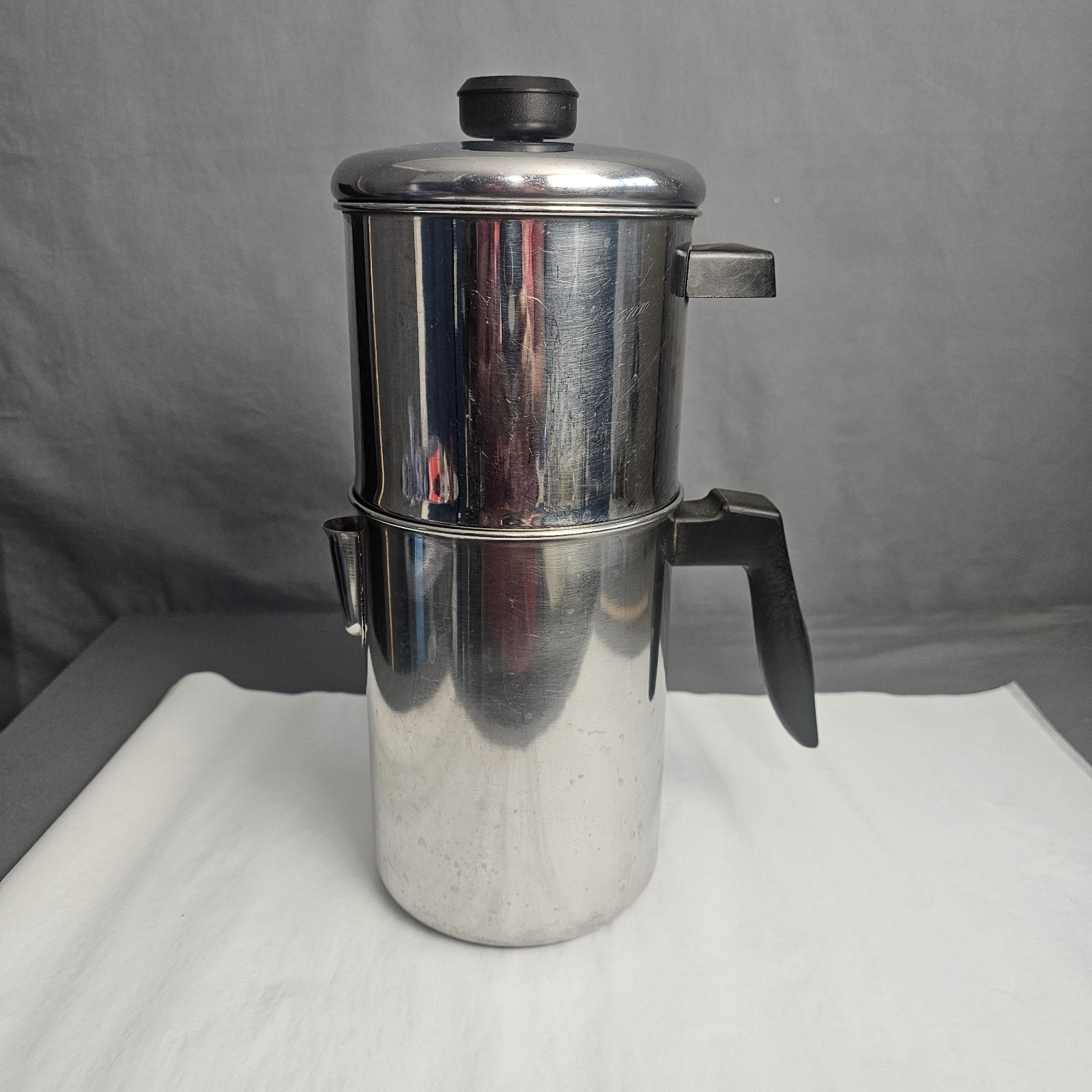 Vintage Flint Double Pot Coffee Percolator, 8 Cup, Stovetop with Lid &