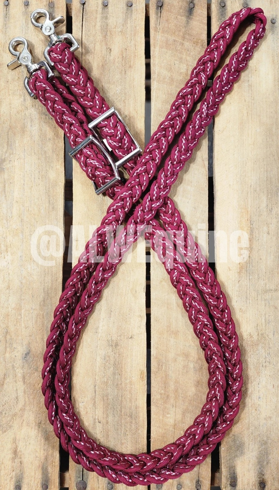 BRAND NEW Burgundy & Silver 7ft Adjustable Paracord Reins by ALW Equine