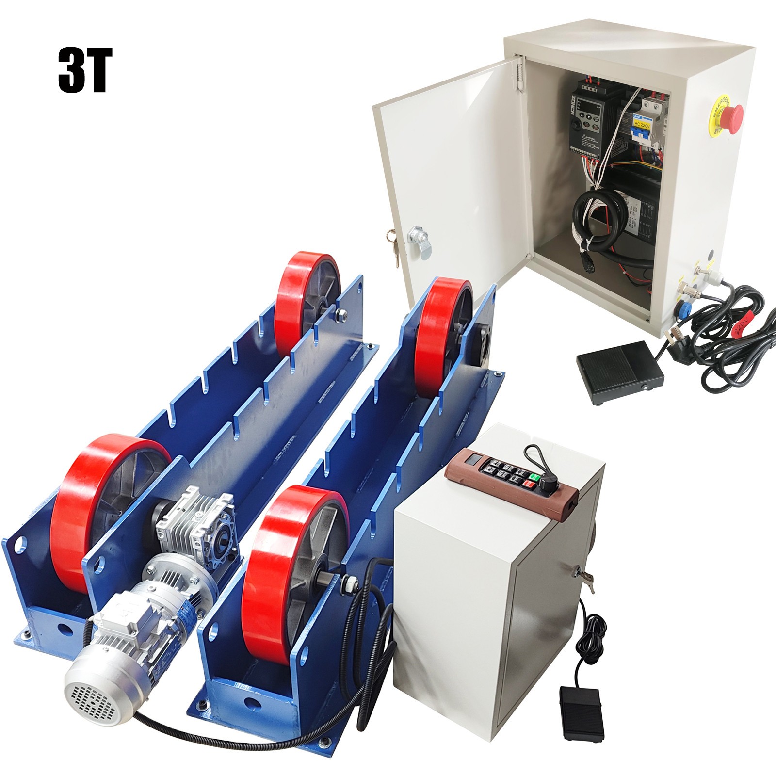 3 Ton Remote Controlled Adjustable  Single Motor Welding Rotator w Rubber Wheel