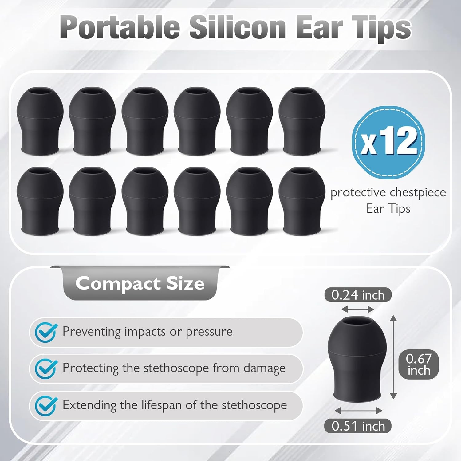12 Pcs Digital Stethoscope Ear Tips Silicone Compatible EKO CORE 500 Echo S