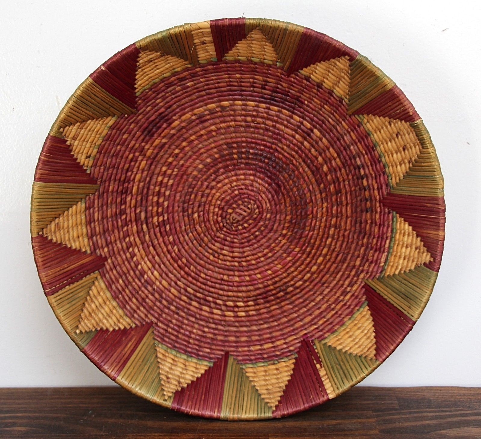 12"D VTG COILED COLORFUL PURPLE WOVEN WICKER DECORATIVE CENTERPIECE BOHO BASKET