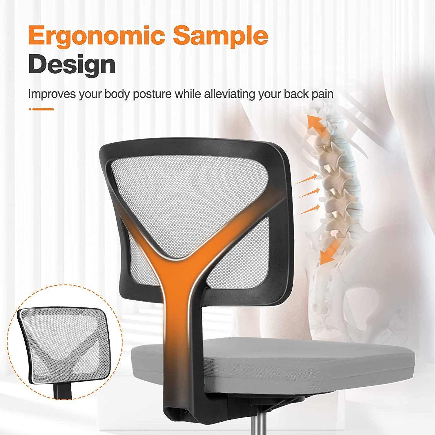 Cute Armless Mesh Task Chair, Swivel Rolling Desk Chair for Home Office