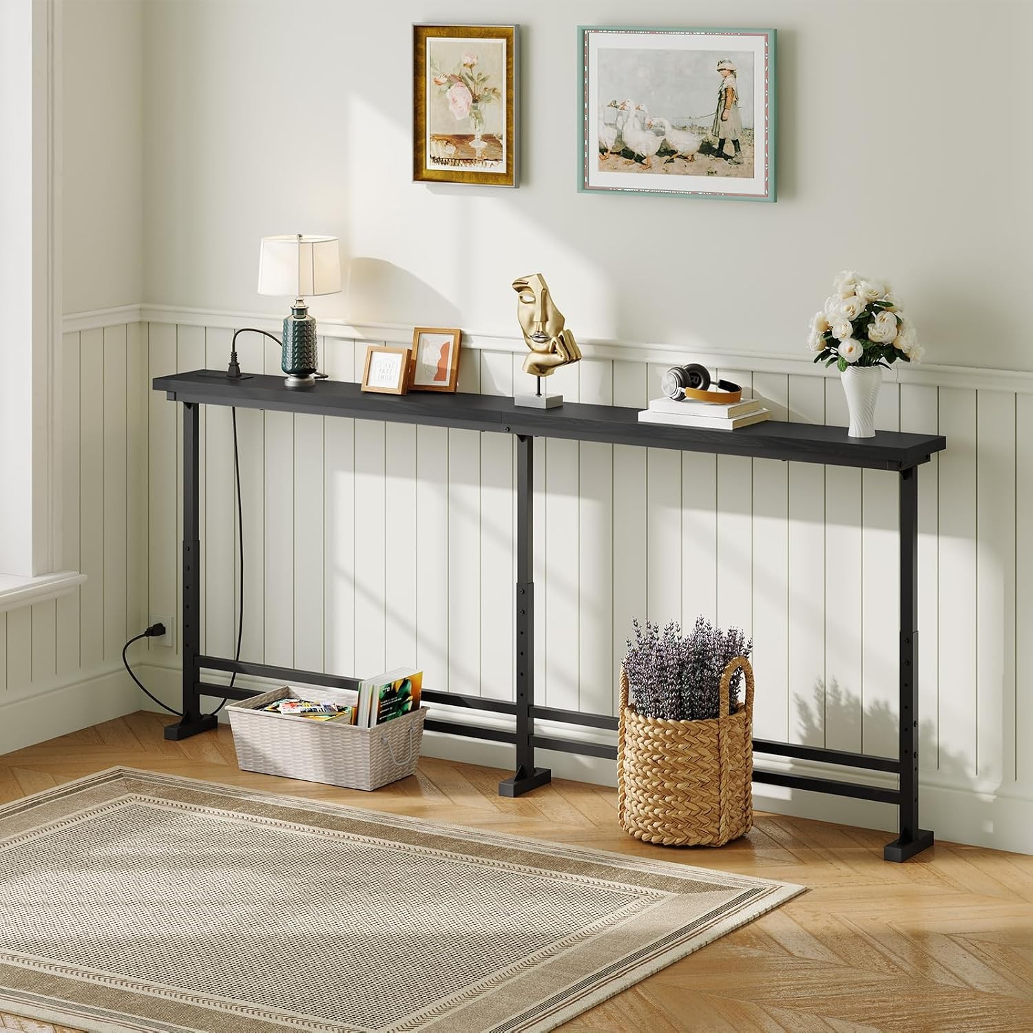 78.7" Console Table with Adjustable Height (27.6"-35.4") and Power Outlet