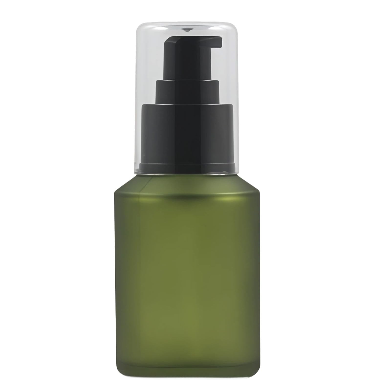 1 Pcs 60ml/2oz Green Frosted Glass Lotion Pump Bottle, Refillable Cosmetic Di...