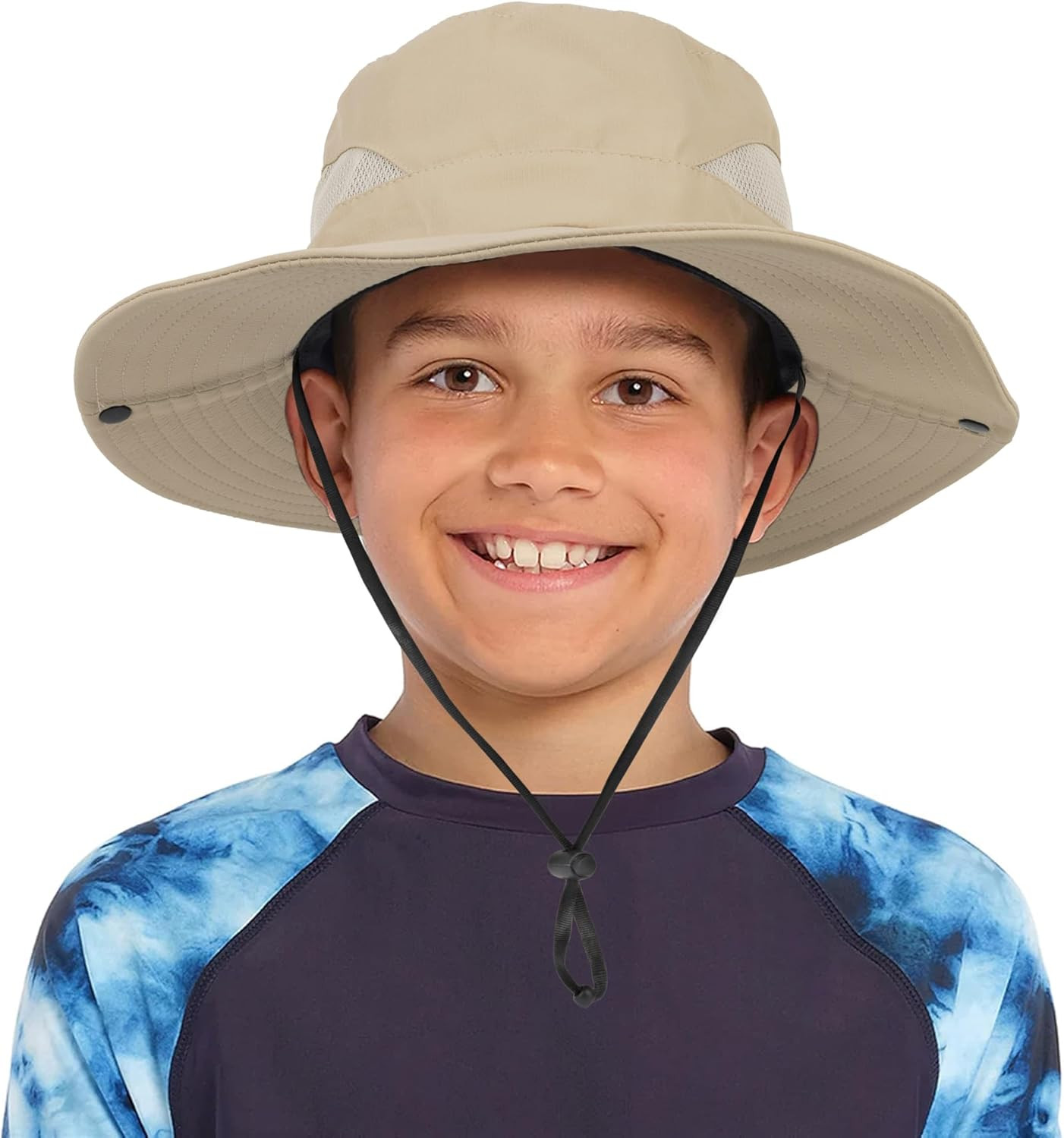 Kids Boys Summer Sun Hat - Wide Brim Sun Protection 7-14 Years Dark Beige