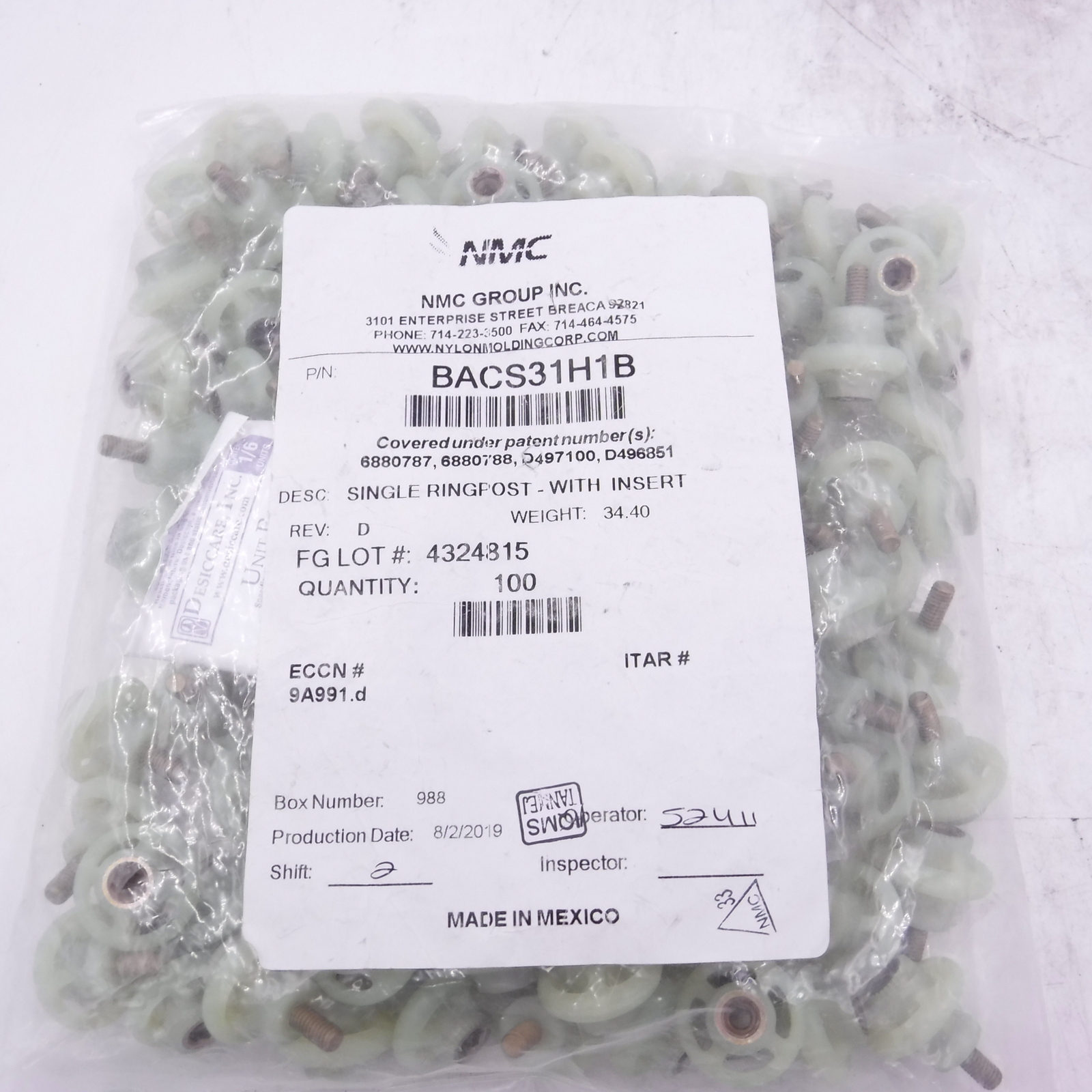 (100 Piece) Single Ringpost With Insert BACS31H1B NMC