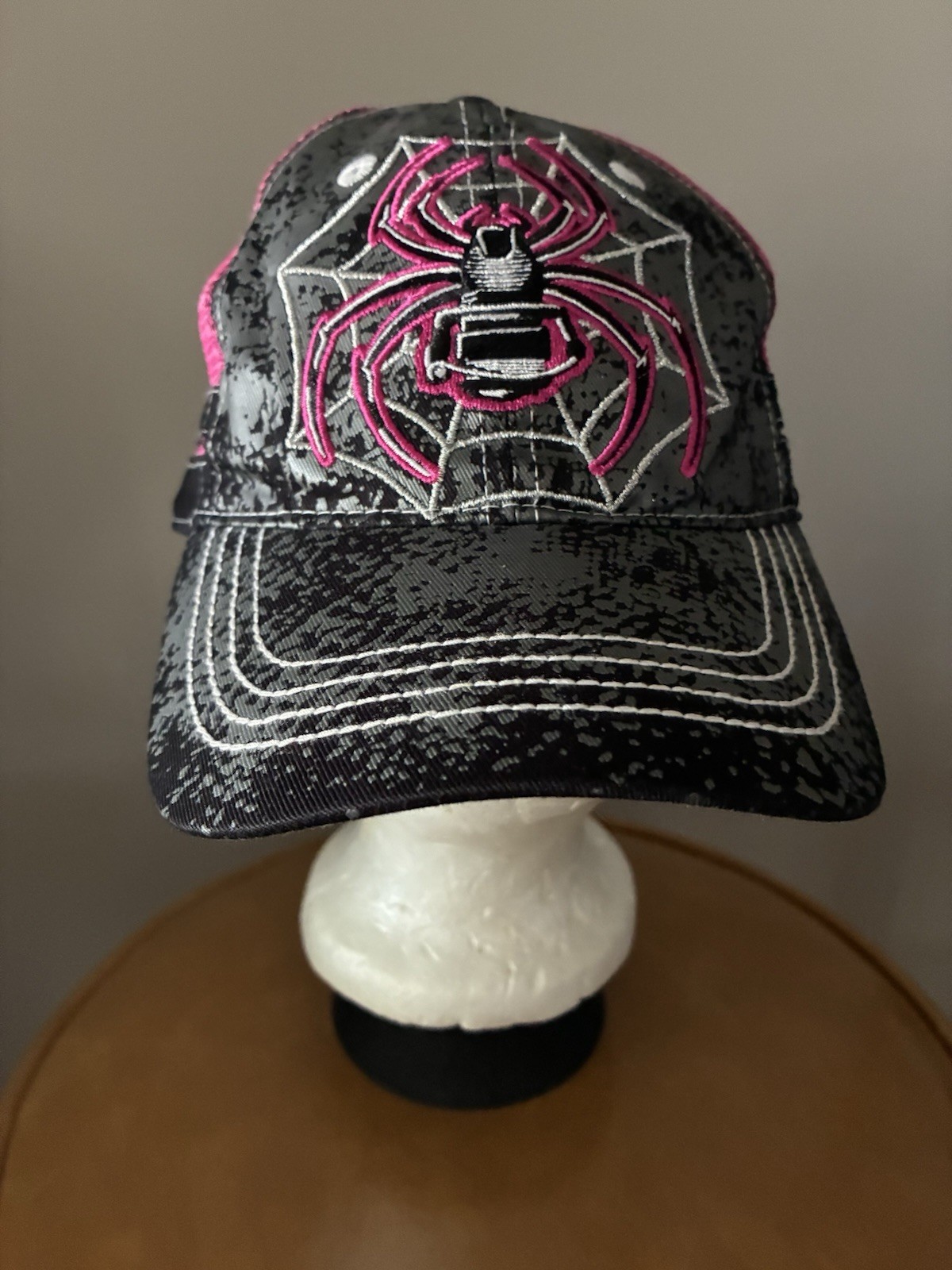 Spiderwire by Signatures Pink Black Gray Spider Web Halloween Ladies Cap