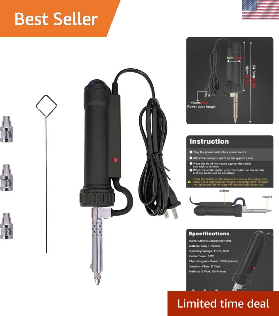 Electric Solder Sucker Vacuum,Automatic Desoldering Pump,Black Desoldering To...