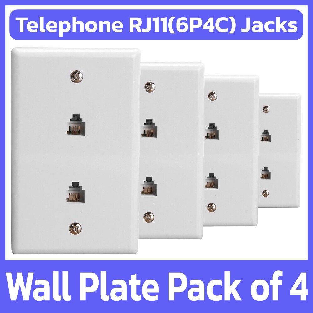 4 Pack Phone Wall Plate 6P4C RJ11 Dual Telephone Line Jack Faceplate - White