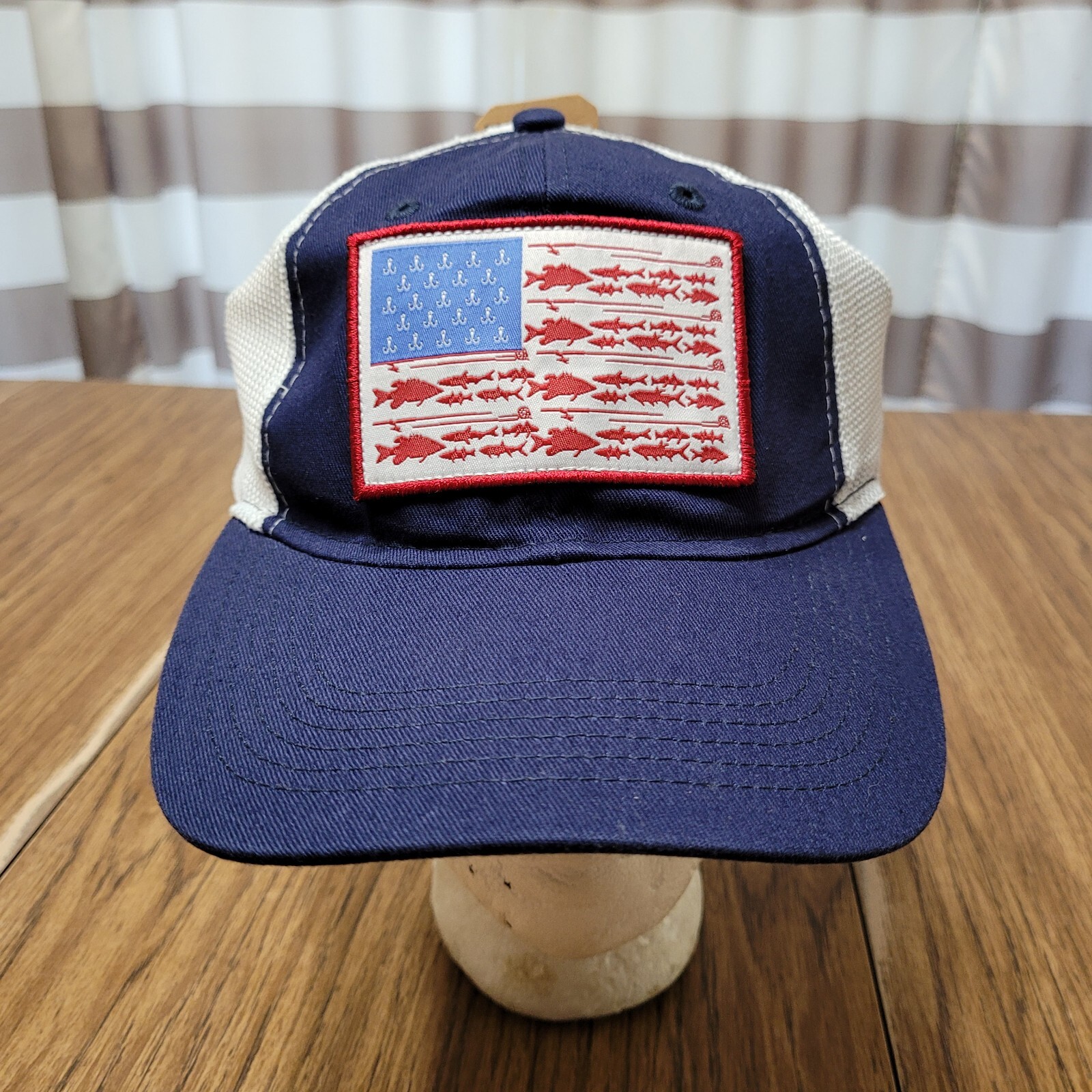 Field & Stream Hat Cap Adult L/XL Stretch Navy Blue Outdoors Patriotic Fishing