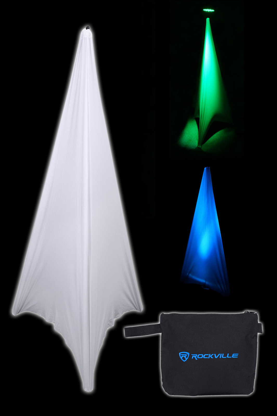 2) Rockville White 8" PA DJ Speaker Covers+Scrims+Stands+Lights 4 Wedding Church