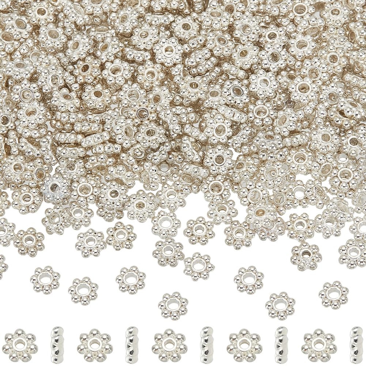 1 Box 600Pcs Silver Daisy Bead 6mm Flower Spacer Beads Bulk Tibetan Metal All...