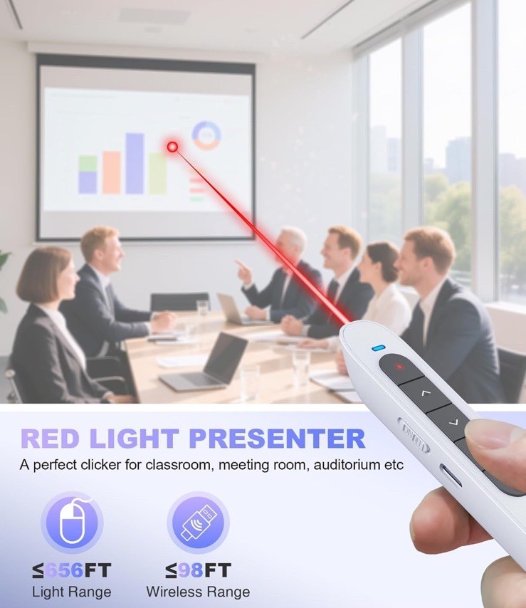 Wireless Presentation Clicker for PowerPoint, USB C Remote with Volume Control