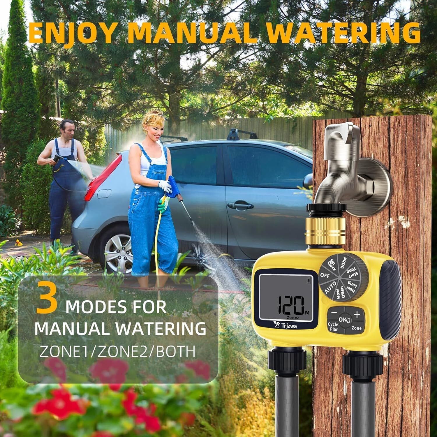 Hose Timer 2 Outlet,2 Zone Programmable Sprinkler Timer with Rain Delay&Manual,w