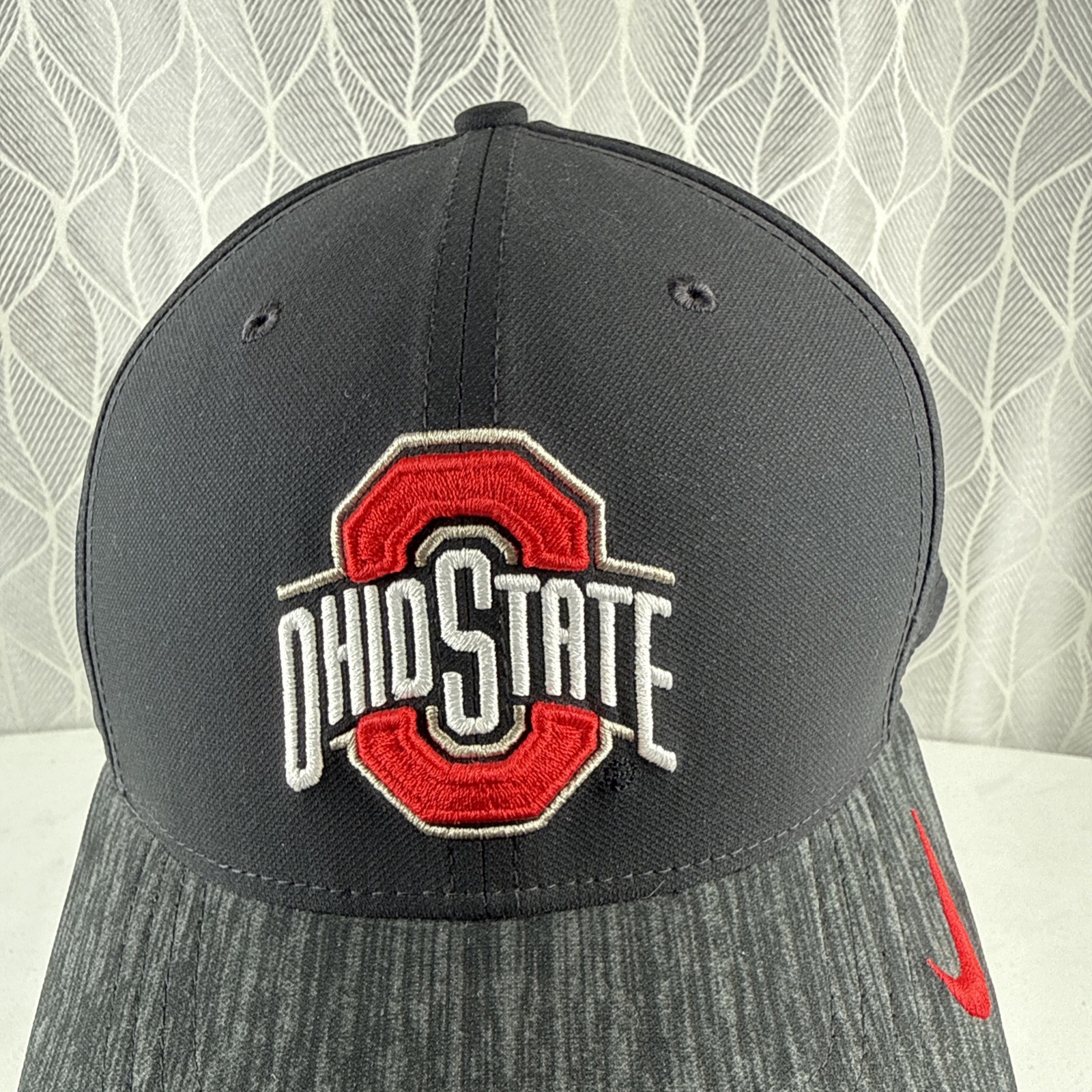 Ohio State Logo Letters Red White on Nike Dri-Fit Black Hat Cap L/XL