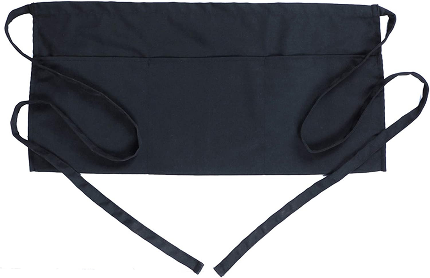 Waist Apron with 3 Pockets - Black Waitress Waiter Server Short Aprons