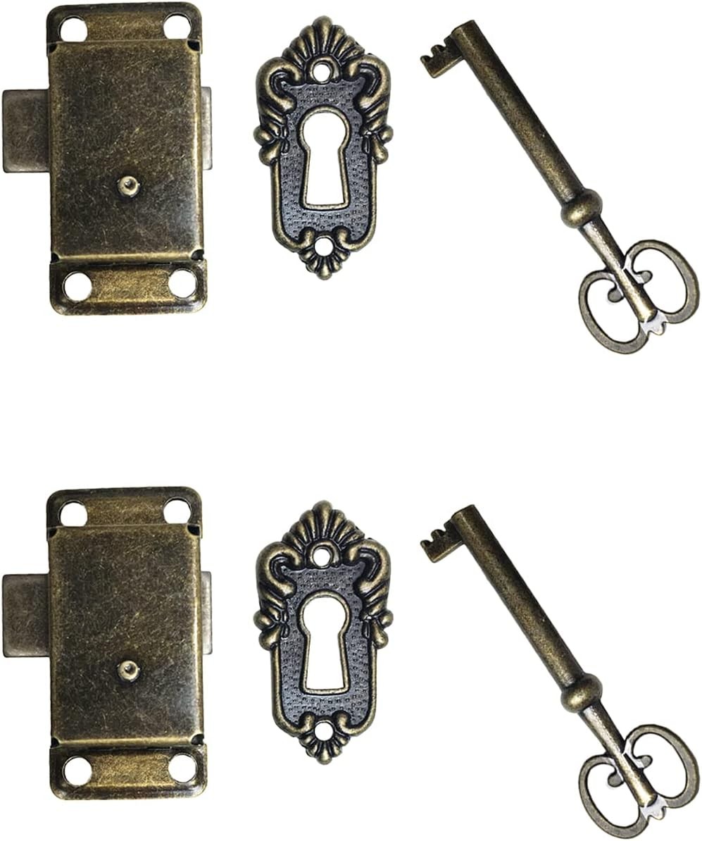 2 Sets Skeleton Key Lock Decorative Antique Cabinet with for Bronze