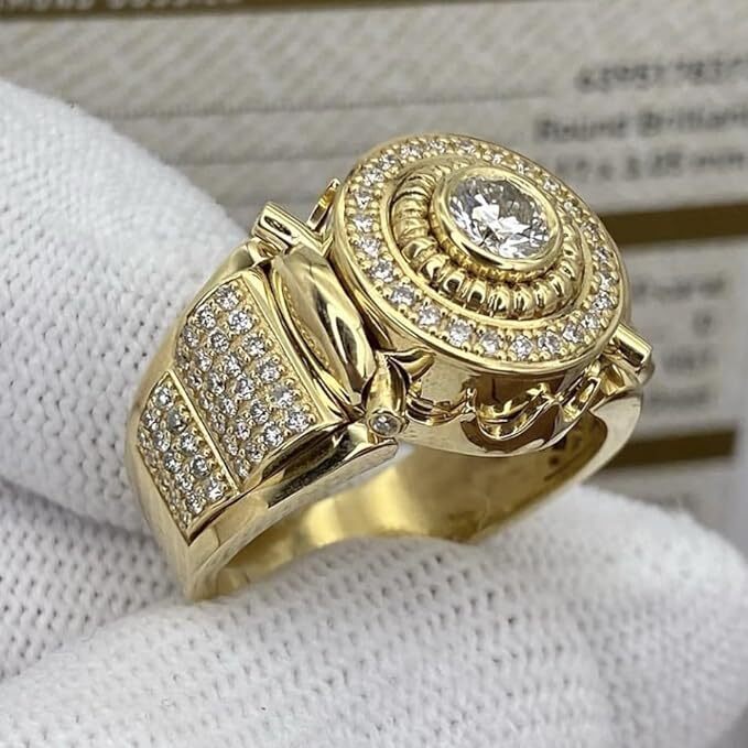 MEN'S CUBIC ZIRCONIA HIP HOP GOLD PLATED FASHION LUXURY PINKY RING SIZE 8~12