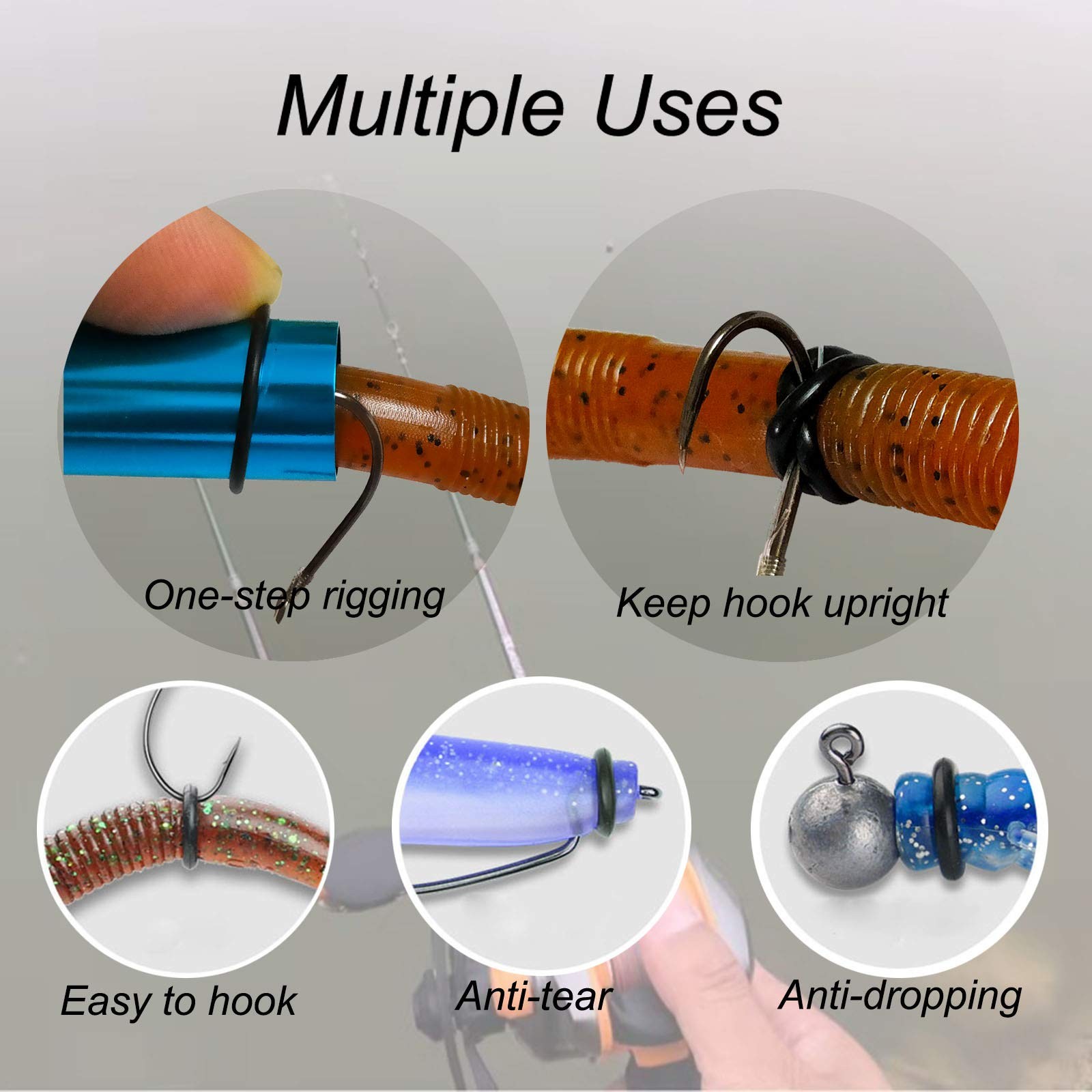 Wacky Rigging Worm Tool O-Rings 200pcs for Fishing Bait Rig Soft 10mm, Black
