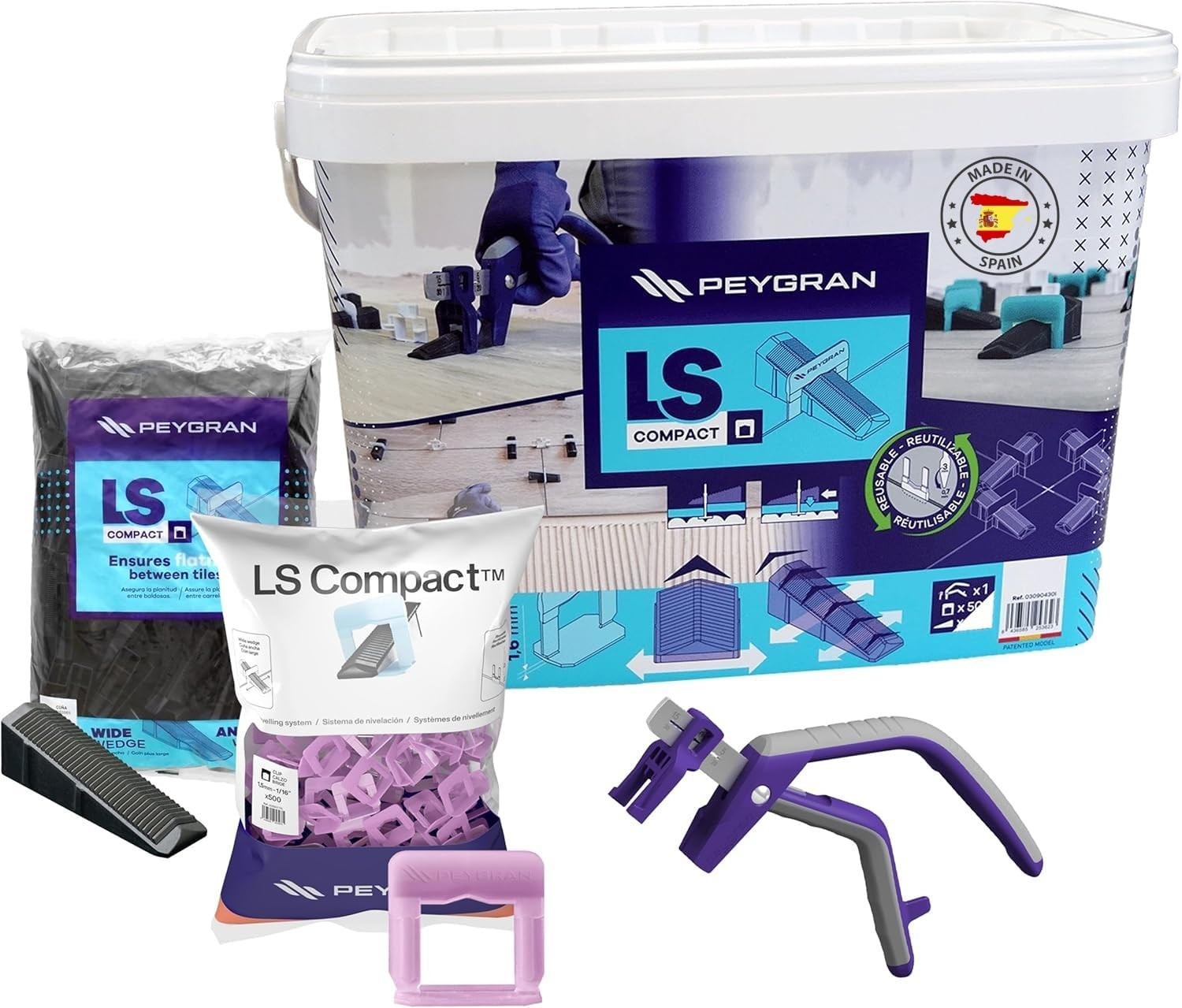 Peygran LS Compact Tile Leveling System Super KIT 1/16 (1.5MM) Includes Plier...
