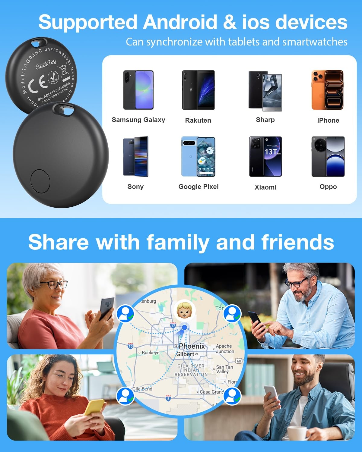 Air Tags for Android - 4 Pack, IP65 Waterproof, Global Cloud Positioning