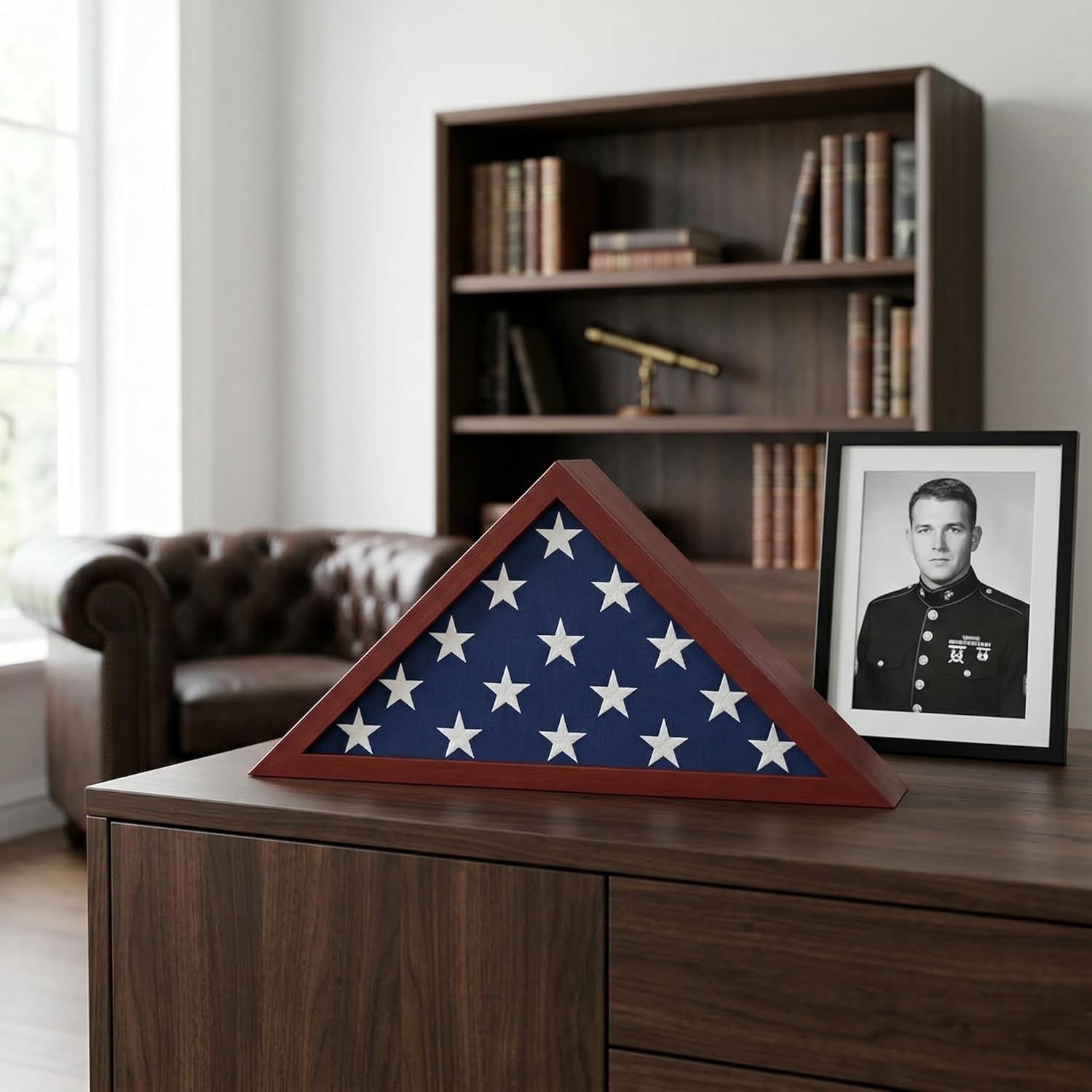 Triangular Mahogany Flag Case - Ideal for 5x9.5' Burial Flags, Gift for Veterans