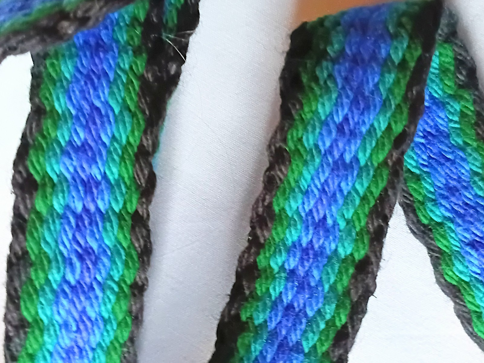 Hand Woven Narrow Cotton+ Hemp Strap f. Powder horn,50",blue,green,teal