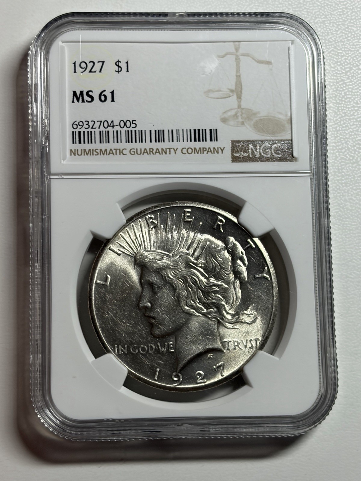 1927 P Peace Silver Dollar NGC MS61 Better Date Bright White