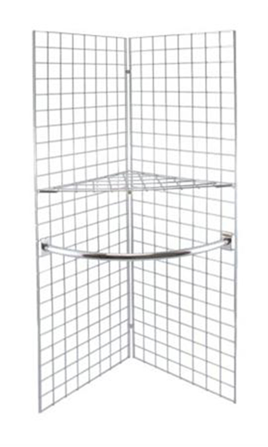 SSWBasics Chrome Wire Grid V Unit Display with Shelf & Hangrail- Chrome Wire