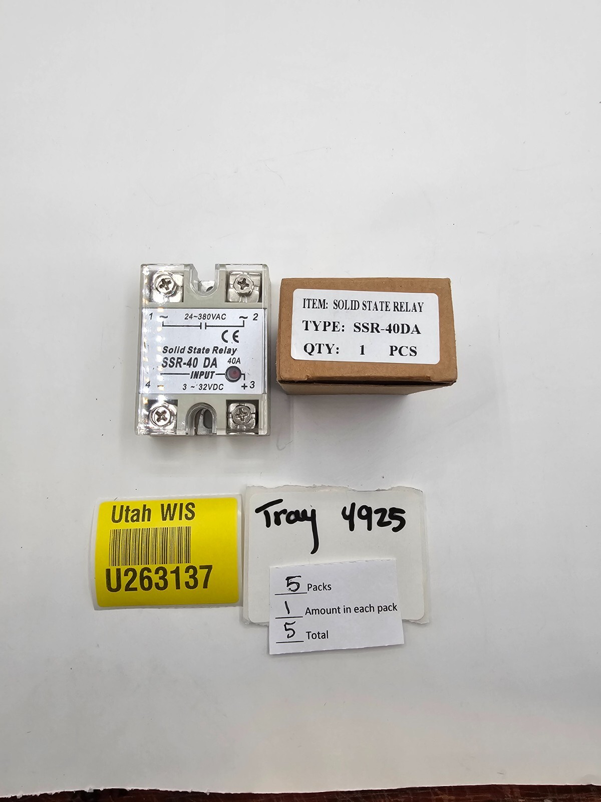 ( QTY 5 ) Solid State Relay SSR-40 DA: Module 3-32 VDC to 24-380 VAC, 40A max