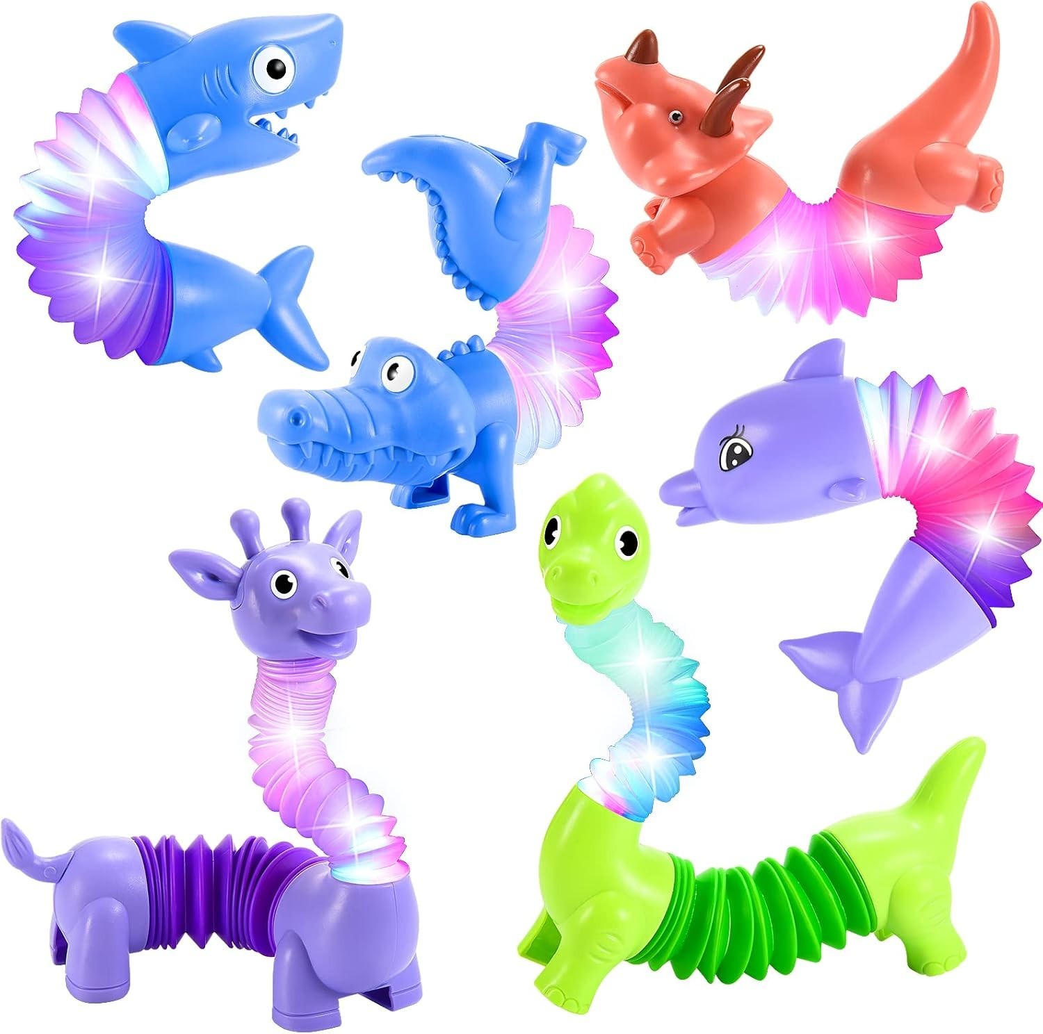 LED Animal Pop Tubes Fidget Toy Set for Kids