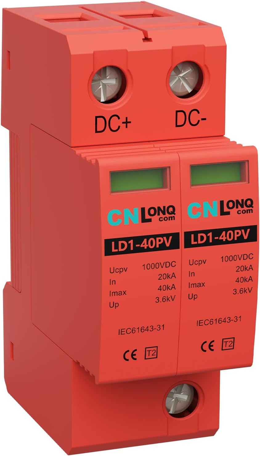 2P 40KA Voltage Surge Protector DC 1000V Solar PV Lightning Arrester Device for