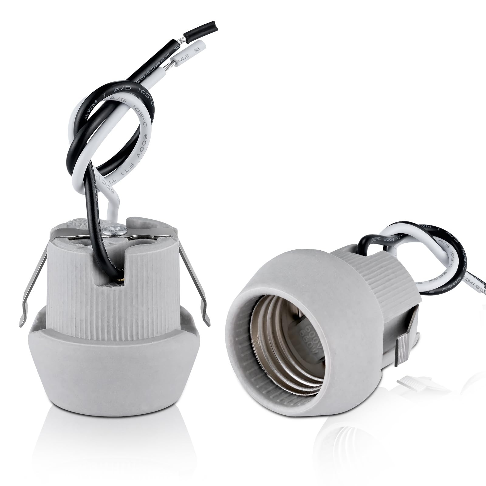 E26 Porcelain Keyless Light Socket,Heat Resistant Socket with Double Grey