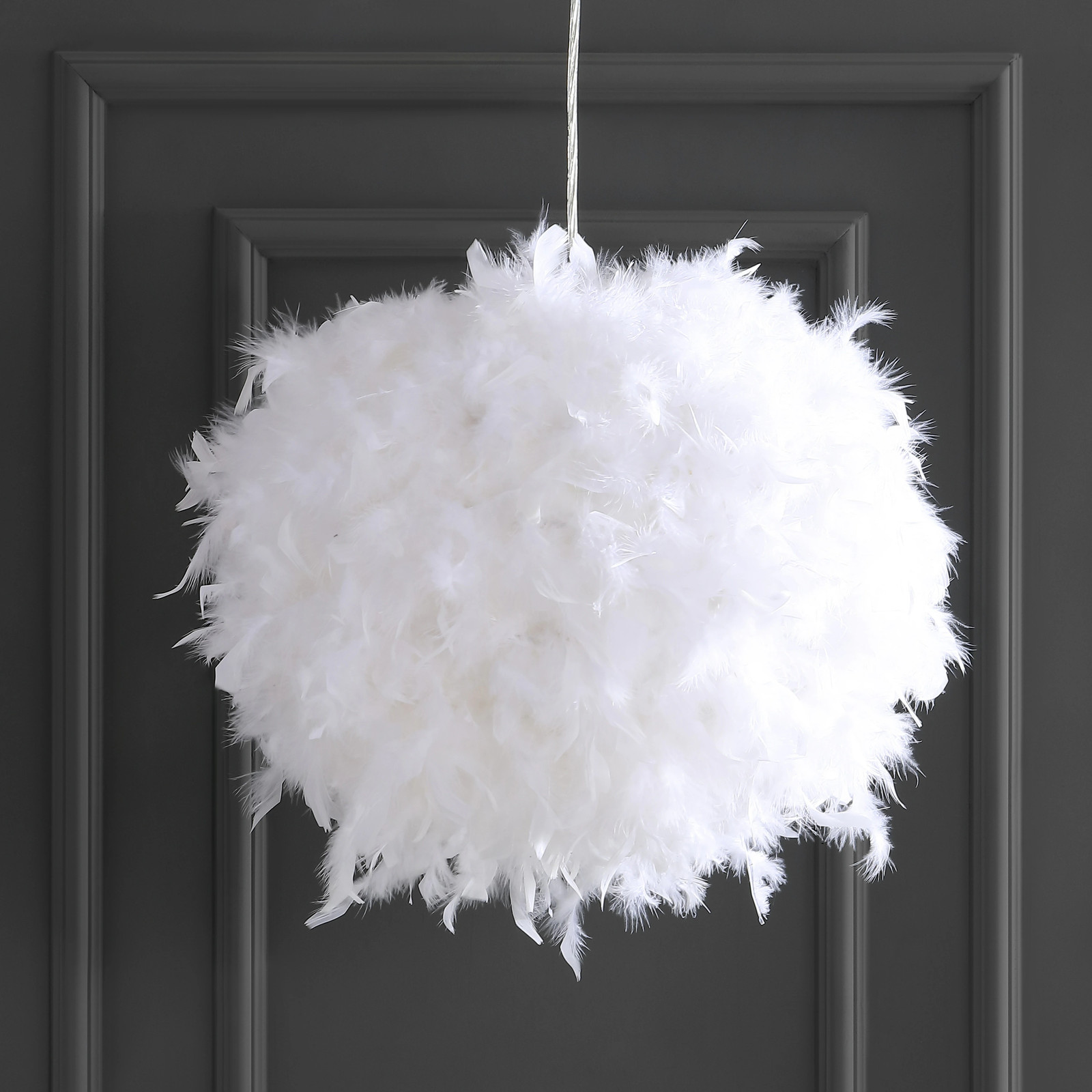 Simon 19" Feather Metal Adjustable LED Pendant, White by JONATHAN Y