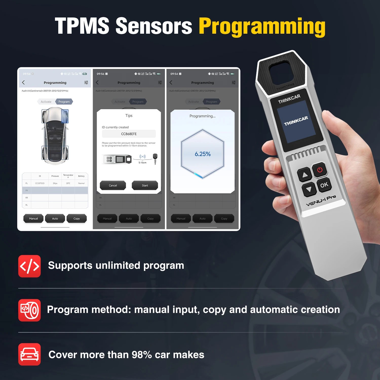 TPMS Relearn Activation Tire Pressure Sensor Programming Reset Diagnostic Tool