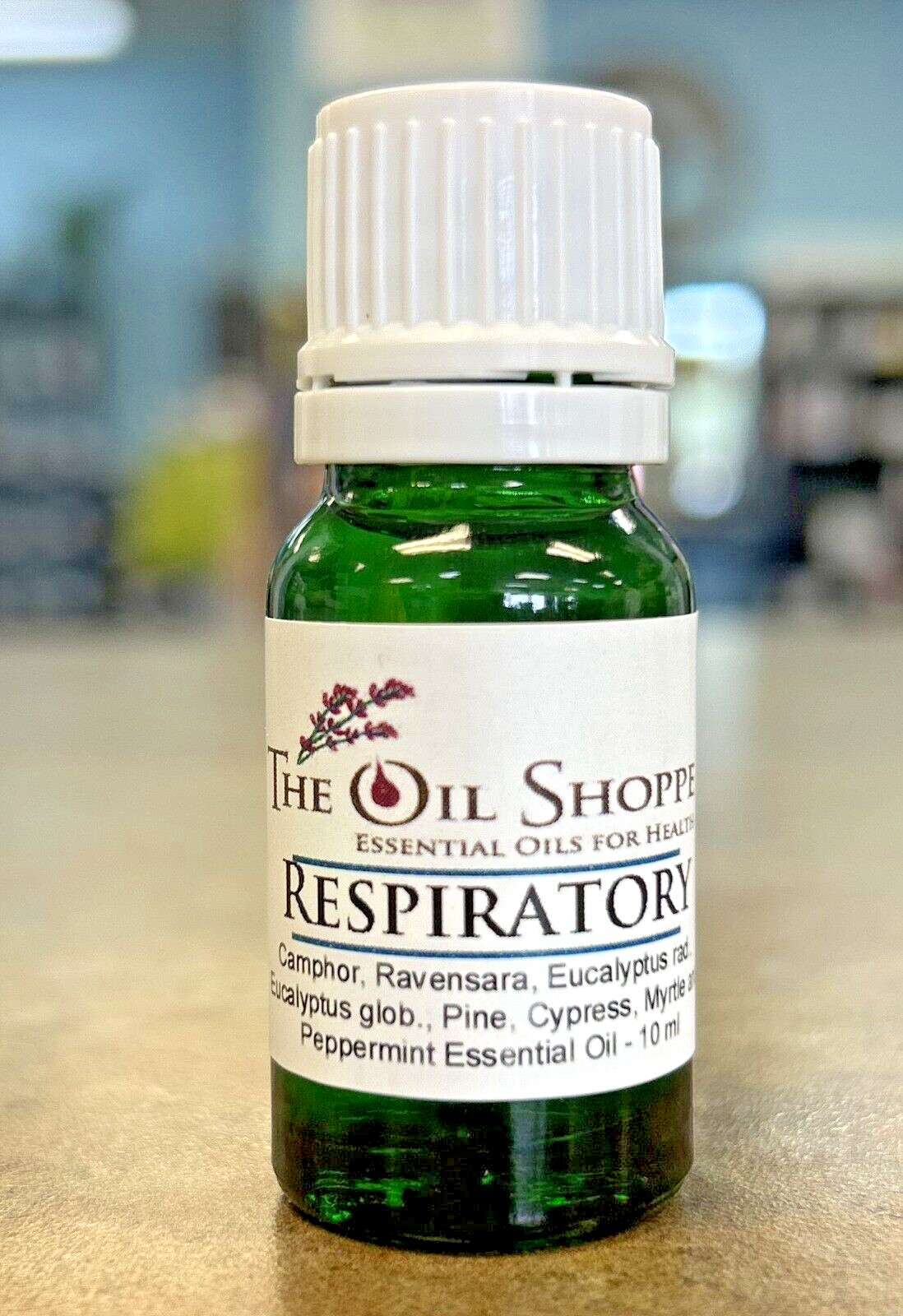 Respiratory 100% Conc. Essential Oil Blend l0 ml Green Glass Eurodropper Bottle