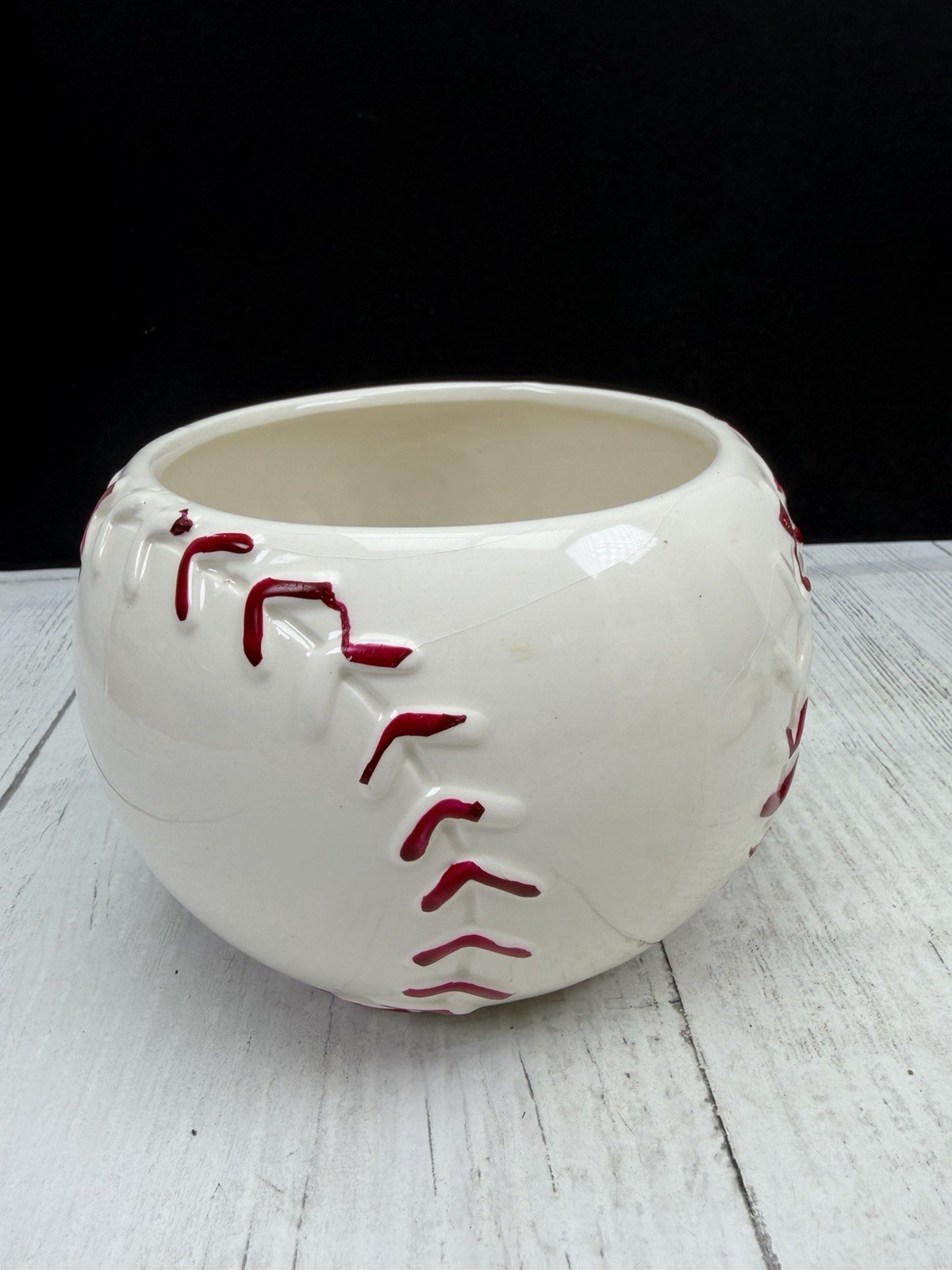 Burton + Burton Ceramic Baseball Planter Pot Raised Stitching