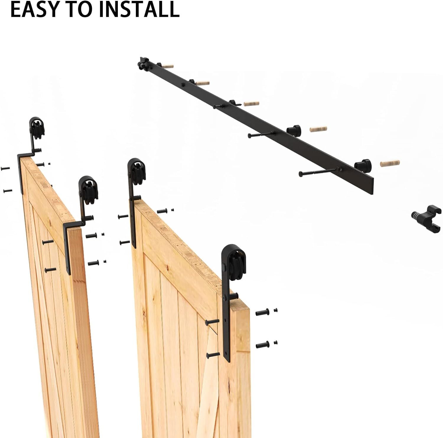 CCJH 5-20FT Bypass Sliding Barn Door Hardware Kit Single Track for Double Doors