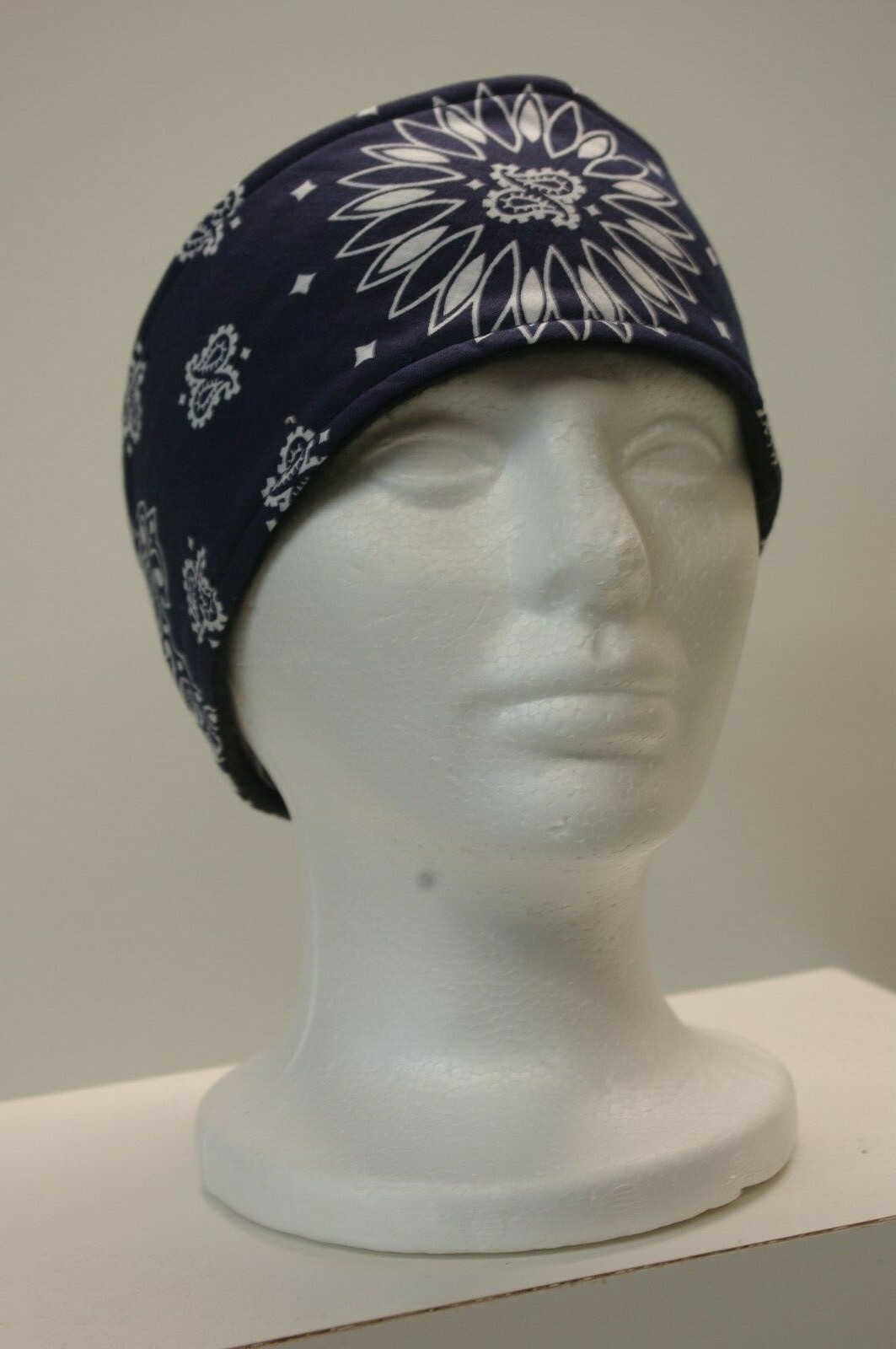 #079 Navy Paisley Fleece lined adjustable headband