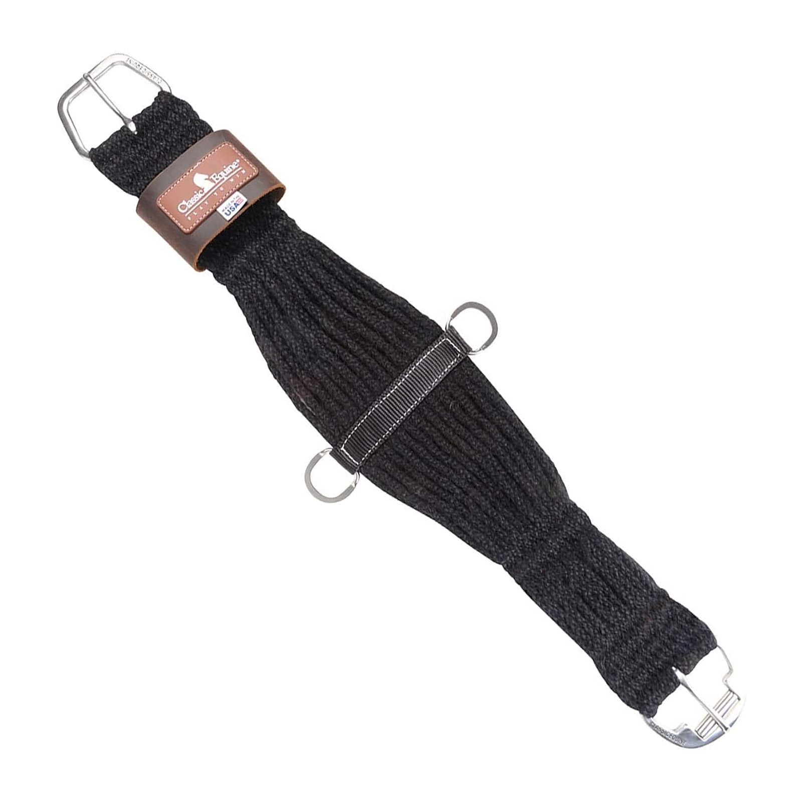 CLASSIC EQUINE 100% Mohair Black 27-Strand Roper Cinch with Nylon Center, 30"