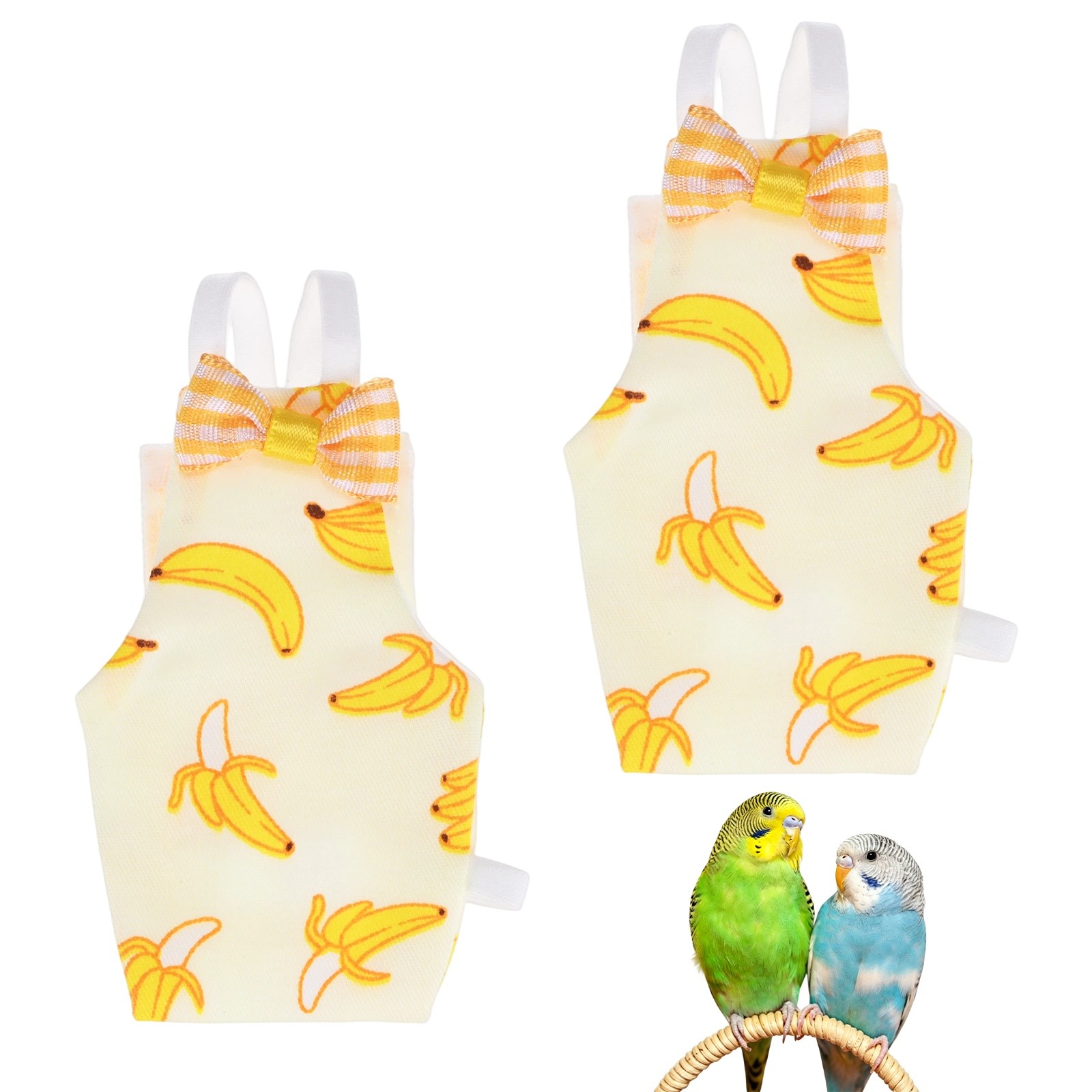 2-Pack Bird Diapers Reusable Flight Suit, Pet Parrot Nappy [Yellow, S]
