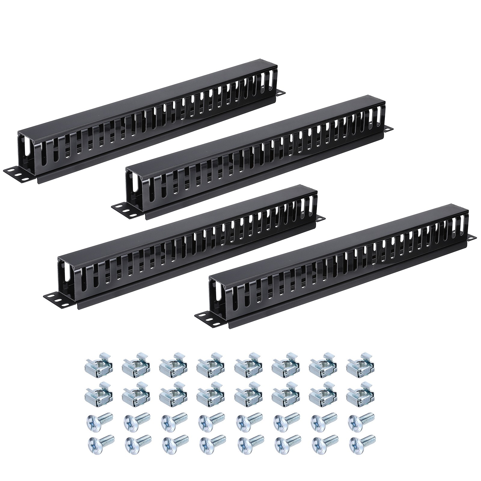 4 Pack 1U 19 Inch Cable Manager 24 Slot Horizontal Rack Mount Wires Management