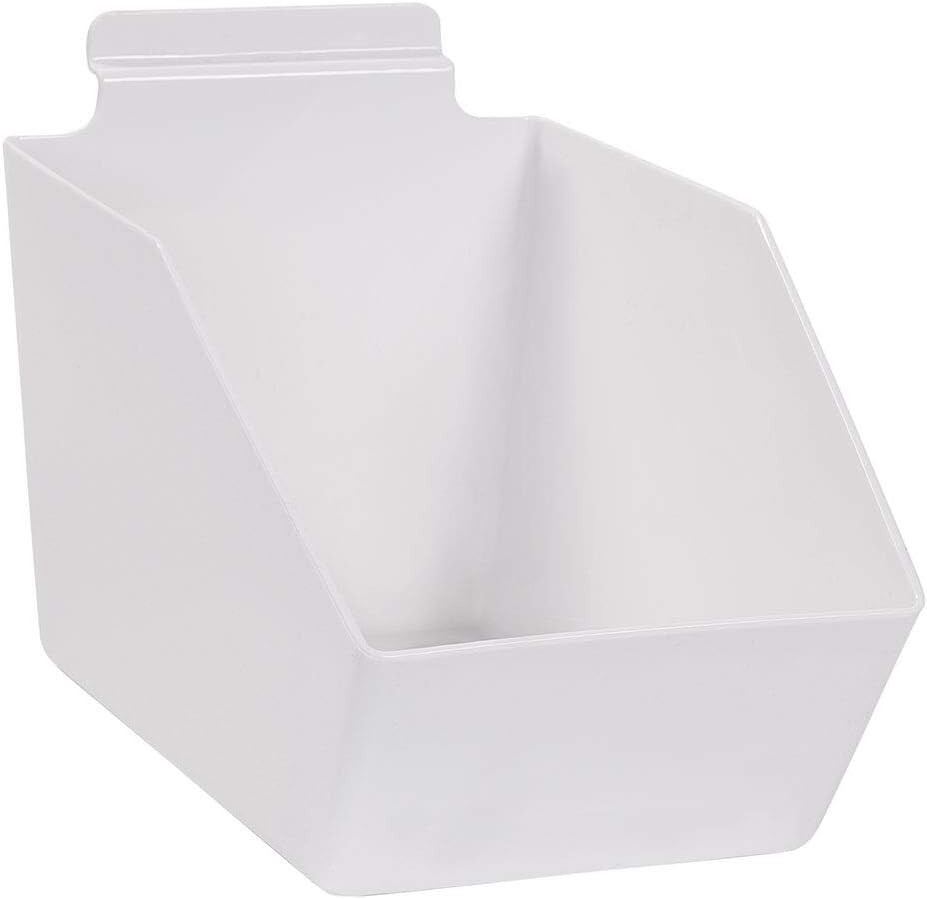 10 Slatwall Bins Dump Acrylic White 9 ½” x 6” W X 5 ½” Plastic Retail Display