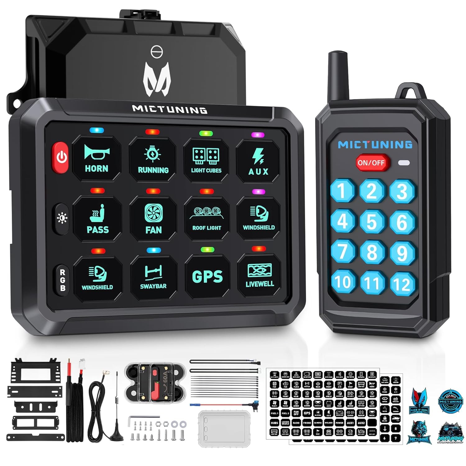 MICTUNING 4/6/8/12 Gang Wireless Switch Panel, Remote/APP Control ON OFF Circuit