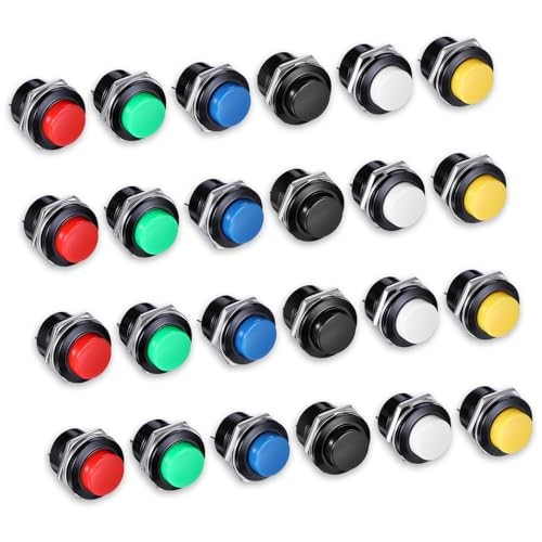 24 Pcs 16MM 5/8" Momentary Push Button Switch, High Round Waterproof Metal