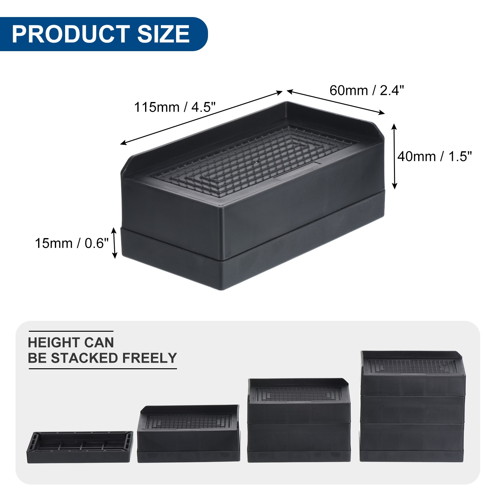 4pcs Furniture Risers 1.5" Rectangle Bed Risers Adjustable Couch Riser Black