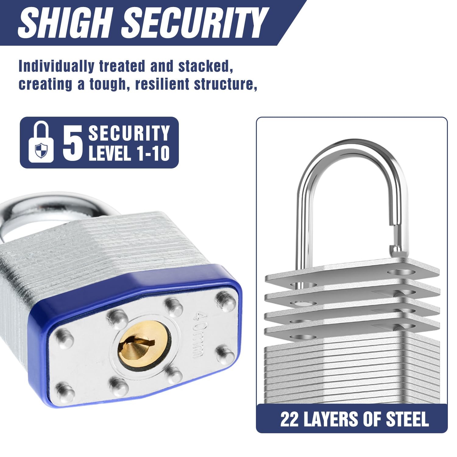 12Pcs Padlocks with Same Keys,Laminated Steel ‎12 Pack Blue, ‎Blue silver
